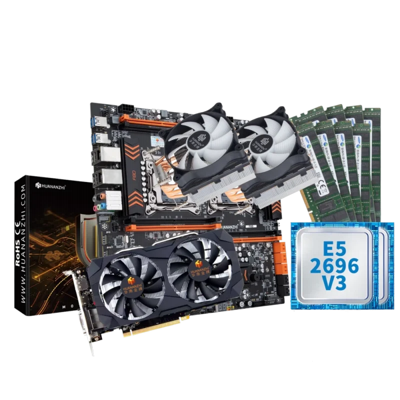 Купить комплект материнская плата Huananzhi F8D процессор E5 2696 v3 оперативная память 256gb охлаждение CPU coller A700 и видеокарта RX580 8Gb