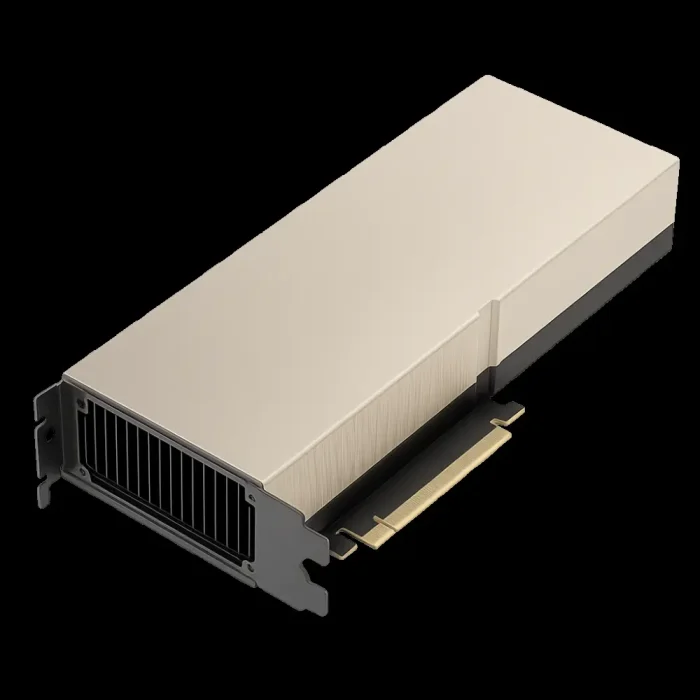 Вид сбоку видеокарты NVIDIA A100 80 GB PCIe OEM с плотным радиатором и интерфейсом PCIe x16. Видеокарта NVIDIA A100 80G PCIe OEM