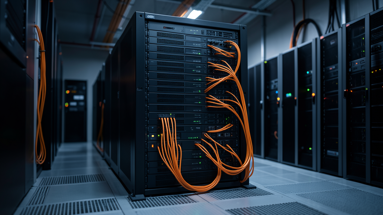 SAN: массив, Fibre Channel коммутаторы и серверы в стойке
